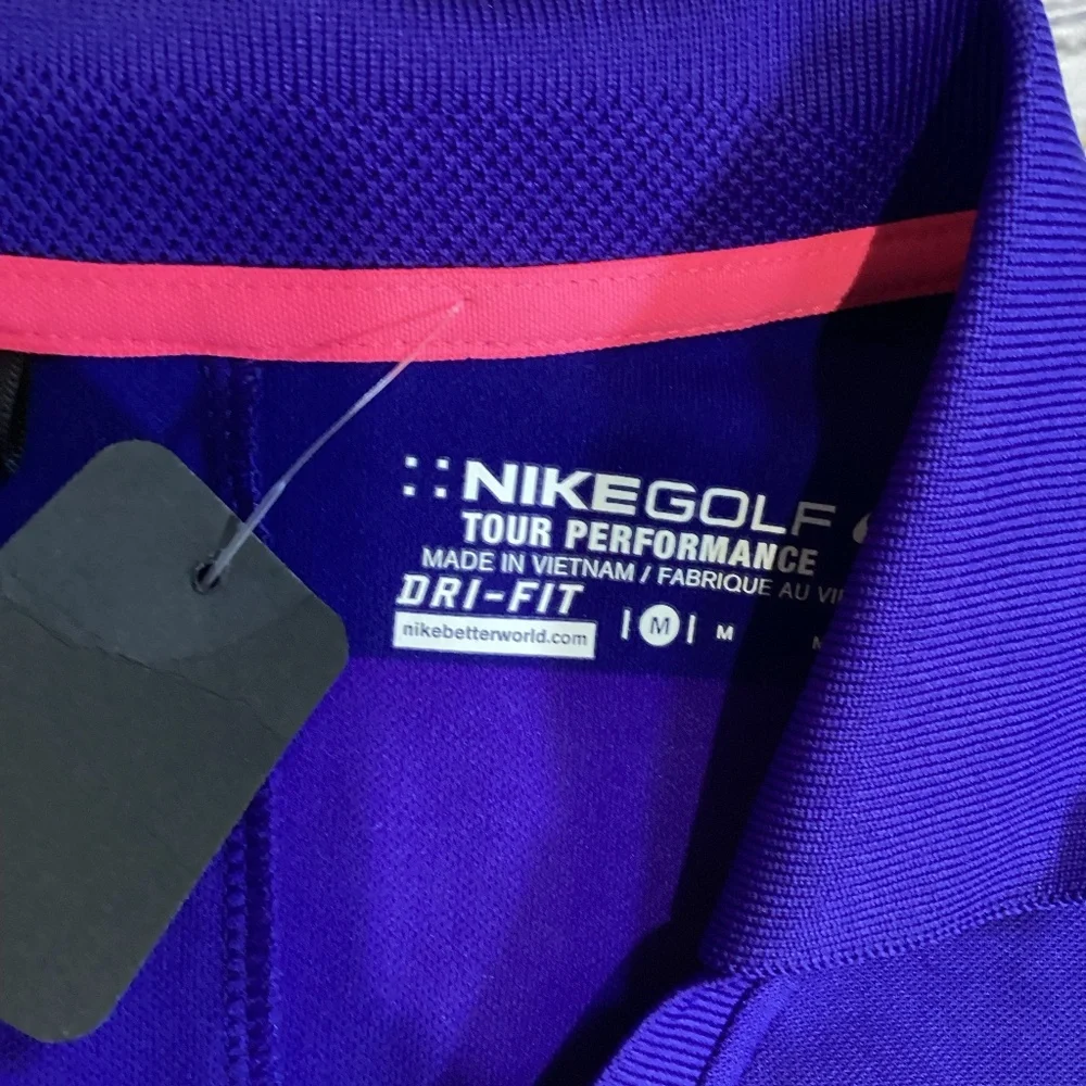722. Nike Golf Purple Striped Dri-Fit Polo EUC Size M